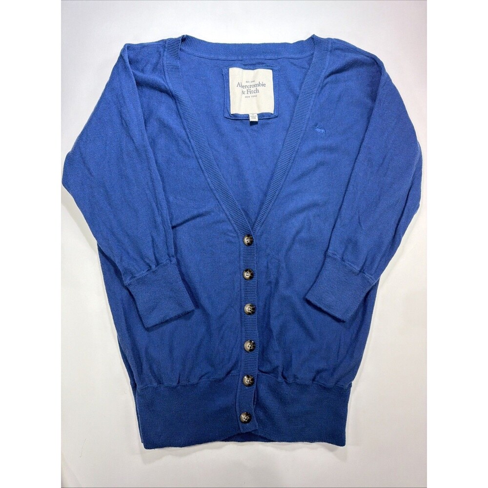 Abercrombie And Fitch Women’s Blue 3/4 Sleeve Cotton Blend Cardigan Size Medium